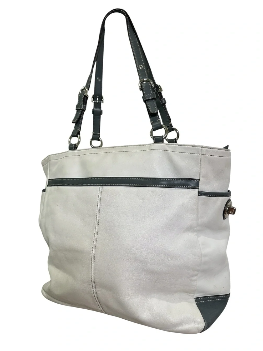 Coach Y2K Off-White/Ivory & Gray Soho Large Pleated Gallery Tote Bag